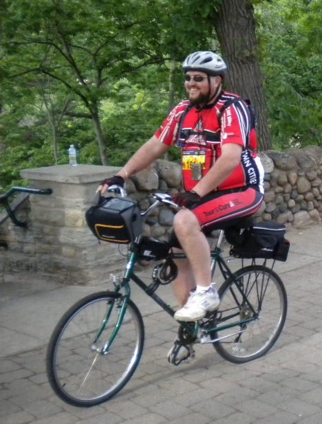 Scott on bicycle